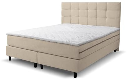VENASI MÖBEL Boxspringbett BOSS, Polsterbett Maße: 180x200 cm, Farbe: Beige, Velourstoff, Doppelbett mit Bonell-Matratze H3 inkl. Topper