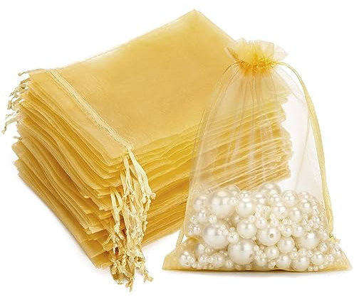 G2PLUS 100 Piezas Bolsas de Organza Amarillo Bolsas de Organza Lavanda 10x15CM Bolsas de Organza de Regalo para Boda Favores y Joyas Dulce