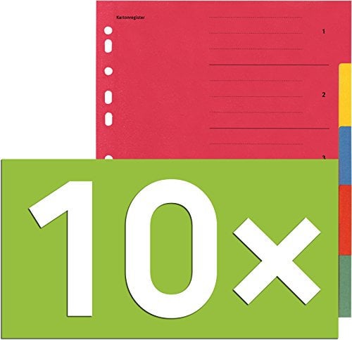 Falken Karton-Register für DIN A4 24 x 29,7 cm volle Höhe mit Organisationsdruck (5-teilig | 10er Pack)
