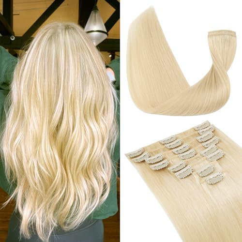 TESS Clip in Extensions Echthaar, 8pcs Clip in Haarverlängerung Remy Echt Haare Natürliche 18 Clips 8 Tressen Clip in Extensions Human Hair 70g 45 cm Lichtblond