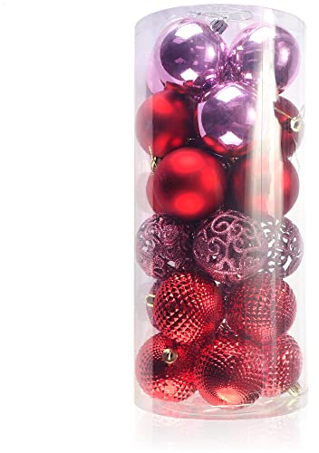 com-four® 24x Weihnachtskugeln, Christbaumkugeln bruchsicher aus Kunststoff für Weihnachten, Baumschmuck für den Christbaum mit Anhänger