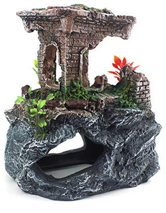 OMEM Reptilien-Dekoration, Shabby-Schloss, coole Szene für Terrarium, Lebensraum, Dekoration für Aquarien