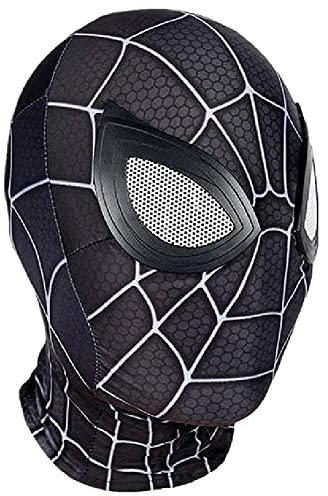 KaKille Peter Parker Maske schwarz Miles Morales Kopfbedeckung Lycra Vollmaske Halloween Film Cosplay Kostüm Requisiten Zubehör,C-OneSize…