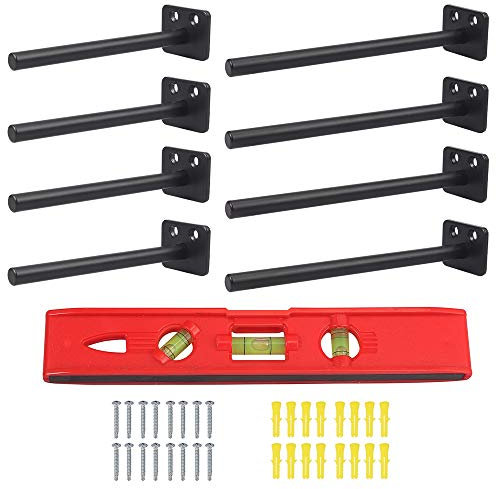 TANiCE 8pz Staffa Nascosta per Mensola Galleggiante Carico 45KG/50KG 4x8 4x6 Reggimensola Invisibile per 1/2 Tubo Set Reggipiani Supporto in Ferro per Fissaggio Ripiano da Parete con Livella Viti