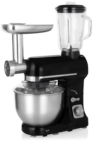 Topmatic Küchenmaschine 5 Liter mit Zubehör - 1800 W - Teigknetmaschine, Zerkleinerer, Fleischwolf, Universal Multifunktions Küchenmaschine, Standmixer, Edelstahl, Rührgerät, PKM-1800.1BG, Schwarz