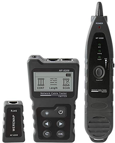 Probador de cable de red NF-8209 Cable Tracker herramienta de red Scan Cable Wiremap Tester CAT5 CAT6 Medida de longitud de cable, prueba PoE, función NCV