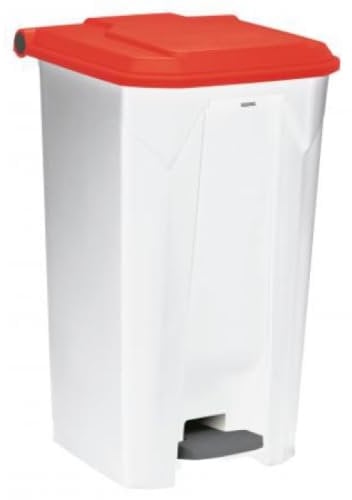 Poubelle à pédale Utilo - 100l - blanc / rouge