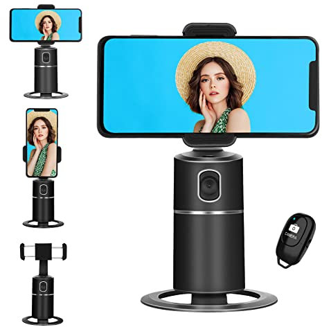Phone Stand Smart Tracking Mobile Phone Holder for iphone tripod, Selfie Stick Camera Stabilizer with 360° Rotate Smart Object Track No App Required for YouTube TIK Tok(Black)