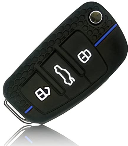 FOAMO Autoschlüssel Hülle kompatibel mit Audi 3-Tasten Klappschlüssel - Silikon Schutzhülle Cover Schlüssel-Hülle in Schwarz Blau
