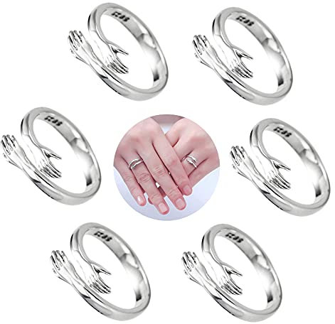 Love Hug Ring Silber Ringe Verstellbare Umarmungsringe Umarmung Ring Schmuck Hände Offen Ring Silber Offenen Ring Mädchen Für Dame Freunde Valentinstagsgeschenk Geburtstagsgeschenk(6 Stück)