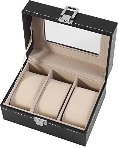 Weikeya dle Uhrenbox aus Echtholz , Uhrenbox f¨¹r 3Uhren Kasten Speicher PU Leder gemacht Ledermaterial Watch Box Watch Box Organizer f¨¹r Watch Jewellery Display Organizer