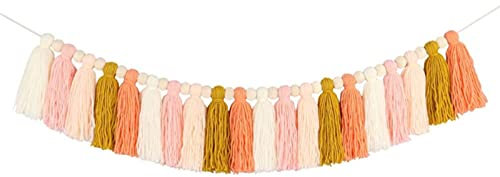 EXQULEG Makramee Wandbehang, Handgemachte Regenbogen Wanddeko Wandteppich mit Holz Perlen und Quaste Girlande für Wohnzimmer Schlafzimmer Dekoration (D)