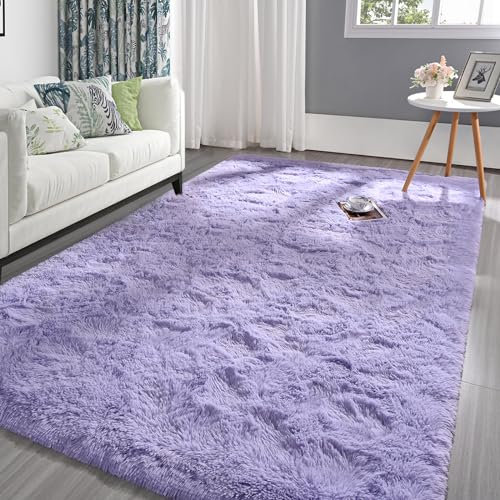 Pettop Fluffy Lavender Purple Rug for Bedroom Living Room, 3x5 Feet Rectangle Plush Fuzzy Carpet for Girls Kids Boys, Non-Slip and Washable Rug for Nursery Classroom, Home Decor