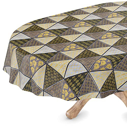 Tischdecke abwaschbar Wachstuch Wachstuchtischdecke Oval 140 x 180cm Schnittkante Futuristik Schwarz Gold pflegeleicht