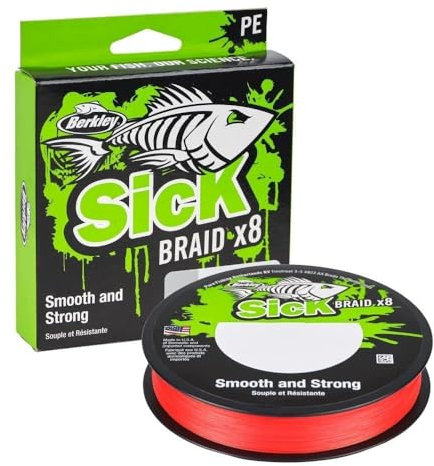Berkley Sick Braid - 8 Strands Braided Fishing Line, Super Smooth 8 carrier Multifilament PE Braid Predator Fishing Lines 150/300m For Freshwater and Saltwater Sea Fishing, Unisex, Red