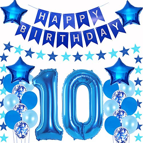 Luftballons 10. geburtstag junge deko blau,Geburtstagsdeko 10 jahre junge,Folienballon 10 Geburtstag Dekoration ,deko 10. Geburtstag Deko blau,geburtstags banner 10 deko