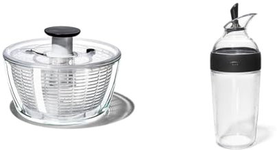 OXO Good Grips – Essoreuse à salade en verre - Transparente - 6 L & Good Grips – Shaker à vinaigrette - Shaker pour sauce salade - Bouteille transparente noire