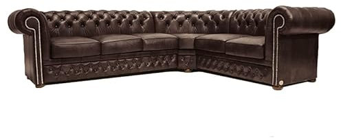 Chesterfield Original Ecksofa First Class Leder | 3 Eck 2 (280 x 240cm) - 5 Sitz | Cloudy Dark Brown | Lieferzeit 2 bis 4 Wochen