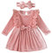 Robe bébé fille à manches longues dentelle A Line princesse robe en velours + bandeau mariage festif automne hiver vêtements, Rose, 6-9 mois