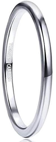 GALANI Ringe Damen Herren 2mm Silvery/Silvery Wolfram Ring Schmal Schlicht Poliert Ring Verlobungsringe Eheringe Partnerringe Comfort Fit Größe 59(18.8)