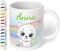 Kinder-Tasse mit Namen „Weiße Katze mit Regenbogen-Motiv“ – personalisierte Namenstasse für Jungen und Mädchen - rundum bedruckt – schönes Geschenk zu Weihnachten, Geburtstag (Weiß)