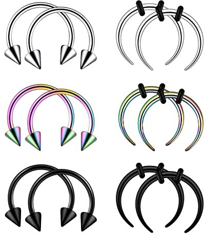 Longbeauty 14G 16G Edelstahl Halbmond Pincher Septum Ringe C Form Büffel Hufeisen Taper Set 12 Pcs 12mm Innendurchmesser