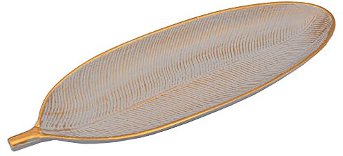 Diko.style® - Bandejas Decorativas Centro de Mesa Decorativo | Vaciabolsillos Recibidor | Decoración Salon - Decoración Comedor | Estilo Hoja 40x15x2,5cm (Gris)