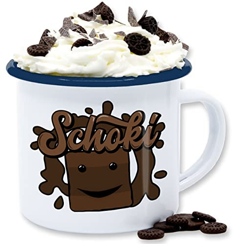 Emaille Tasse Blechtasse - Karneval & Fasching - Tassen - Milky und Schoki I Schokolade I Schoko - 300 ml - Weiß Blau - fasching- chocolate becher carnevale karnevals milch faschings verkleidet