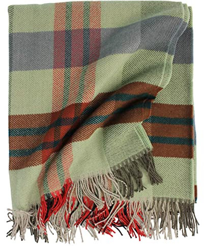 Rotfuchs Decke Wolldecke Kuscheldecke Plaid Wohndecke Karo hellgrün-braun 100% Wolle (Merino)