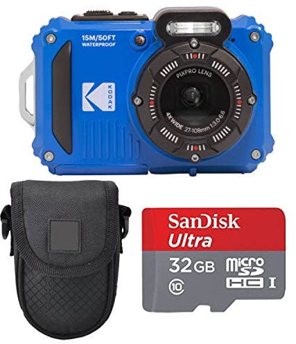 Kodak PIXPRO WPZ2 Appareil Photo Numérique + Etui Black Point & Shoot + Carte Micro SDHC 32 Go (Bleu)