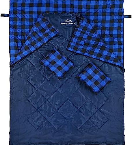 MOUNTREX Doppelschlafsack - Sommer Schlafsack für 2 Personen (210 x 150cm), Deckenschlafsack - XXL Sommerschlafsack mit 2 Kopfkissen für Erwachsene - Camping, Outdoor & Indoor (Blau)