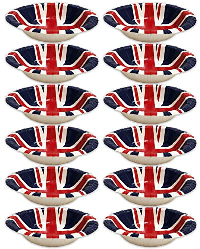 Union Jack Paper Bowls – 16cm GB Flag Disposable Party Bowls – Olympic & British Celebration Tableware – Red White Blue Patriotic Design – Great for Street Parties & Events (12 Packs)