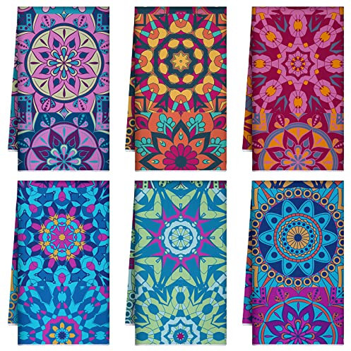 Boyiee Mandala-Küchentücher, saugfähig, Boho-Geschirrtücher, 61 x 40 cm, mehrfarbig, Handgeschirrtücher, Mandala-Liebhaber, Geschenke für Bauernhaus, Küche, Badezimmer, Dekoration, 6 Stück