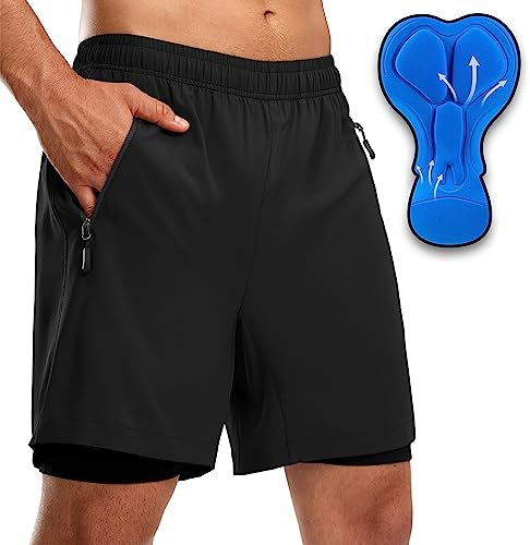 Men's Mountain Bike Shorts 3D Padded Loose-fit Biking Riding Cycling Bicycle Biker Cycle Padding Shorts for Men Zipper Pockets(Black,L)