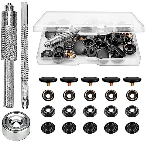 43 Sätze Druckknopf Set, Druckknöpfe für Leder 15mm, Kupfer Druckknöpfe Metall Bronze, Leder Druckknopf Schraubbar Set, Kleidung Snaps Taste mit Fixierwerkzeug Kit für Leder Handwerk Jacke Handtasche