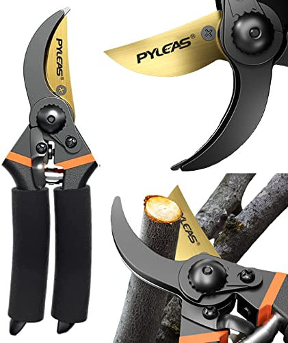 CLDURHGE Gartenschere mit Bypass-Schneide für Pflanzen und frisches Holz bis 35 mm Durchmesser Geschmiedete Titan beschichtete Premium Baumschere Rebschere aus SK5 Stahl für frische Äste und Zweige