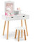 DREAMADE 2 in 1 Kinder Schminktisch mit Hocker und Abnehmbarer Spiegel, Prinzessin Frisiertisch mit Schublade Kosmetiktisch aus Holz, Kinderschminktisch für mädchen