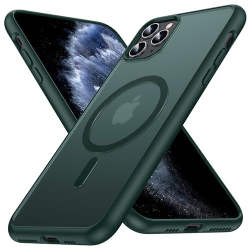 FNDMIL [NO.1 Magnetisch für iPhone 11 Pro Max Hülle mit MagSafe Kabelloses Laden [Translucent Matt][Anti-Fingerabdruck][Militär Stoßfest] Hardcase mit Silikon Handyhülle iPhone 11 Pro Max Case, Grün