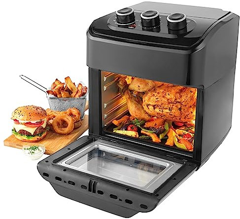 Salter Digital Air Fryer – XL 12L Mini Oven, Healthy Air Fry/Roast/Rotisserie/Toast/Bake, 3 Racks Included, No Preheating Needed, 12 Preset Functions, LCD Touch Display, Adjustable Temp, 1800W