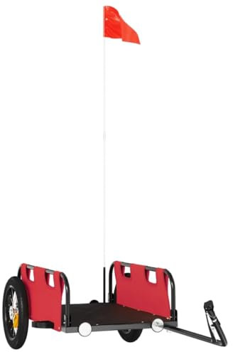 vidaXL Fahrradanhänger, Anhänger für Fahrrad, Lastenanhänger mit Reflektoren Flagge, Transportanhänger Radanhänger, Rot Oxford-Gewebe Eisen
