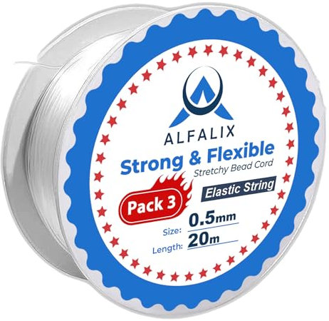 Pack of 3 (20mx0.5mm) Clear Elastic for Bracelet Making Strong & Stretchy Elastic String, Durable & Transparent Thread, Bracelet elastic for Jewellery making Beading & DIY Craft Projects (60m)