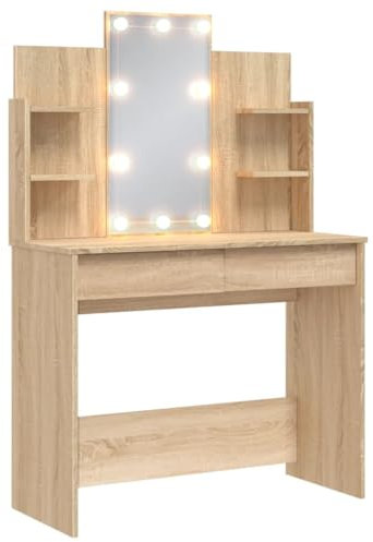 vidaXL Schminktisch mit LED-Leuchten Sonoma-Eiche 96x40x142 cm
