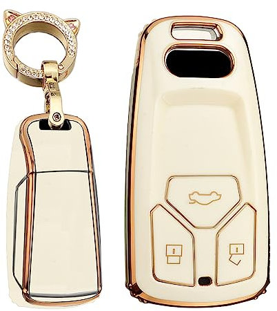 TECART Smart Autoschlüssel Hülle cover Passt für Audi A4 S4 B7 B8 A6 A6L A8L A5 A7 A8 Q5 S5 S6 S7 RS5 RS6 RS7 Nur Keyless TPU Schutzhülle Schlüsselcover Zubehör Auto Schlüssel Etui 3 Taste Weiß C