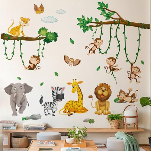 Arawat Tree Wandtattoo Dekoration für Schlafzimmer Trapez Affe Wandaufkleber für Wohnzimmer Tier Kinderzimmer Wandtattoo für Schlafzimmer Wanddekor Wandtattoo Wandkunst als Dekorationen