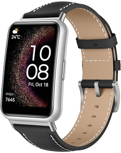 KoGiio Pelle Cinturino Compatibile con Huawei Watch Fit/Watch Fit New/Watch Fit Elegant/Watch Fit SE, Cinturino di Ricambio a Sgancio Rapido per Uomo e Donna, Cinturino Smartwatch - Nero