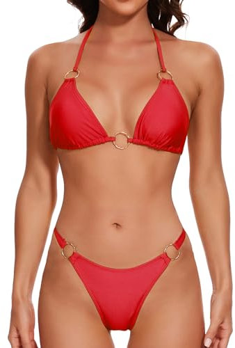 Evolyline Bikini Damen Set Brazilian Push Up Sexy Triangel Bikini Set, Tanga Slip O-Ring Zweiteiliger Bikini-Set für Damen String Bademode mit Dreieck Cup Spaghetti Swimsuit Badekleidung