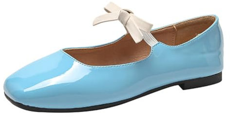 Onsoyours Damen Mary Jane Halbschuhe Flach Bequem Schuhe Cosplay Lolita Lackleder Square Toe Damen Ballerinas Elegant Damenschuhe A Blau 39 EU