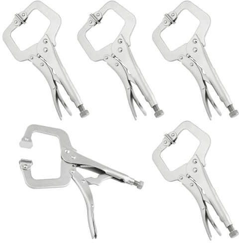 5 Pack 9 Inch C Clamp Locking Pliers,Locking C Clamp, Adjustable Nickel Plated C Pliers For Wood Working, Welding, Electrician Maintenance and more, by GENHAKON