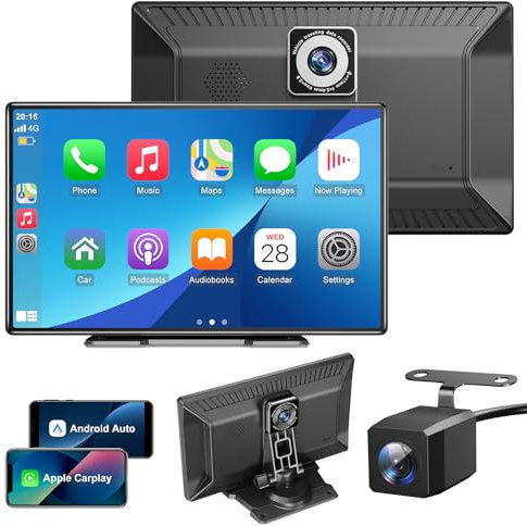 ESSGOO A-pple CarPlay & Android Auto, 9 Inch IPS Carplay Screen for Car with 4K Front Dash Cam, 1080P Backup Camera, Wireless CarPlay with Bluetooth 5.0/FM/Siri/G-oogle/Mirror Link/64G TF/AUX