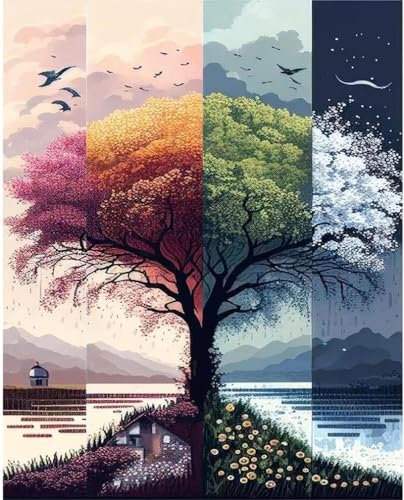 KQMGJYB Pintar por Numeros Adultos Árbol,Cuadros para Pintar por Numeros,DIY Pintura por Números, Kit de Pintura al óleo de Lienzo DIY para con Pinceles, Pigmento Acrílico 40 x 50cm
